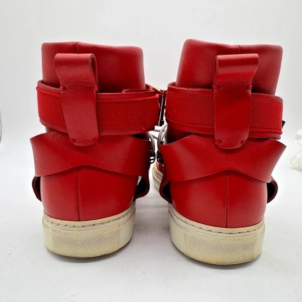 Versace Medusa Red High Top Sneakers IT 39 US 8 Leather Gold Buckle Luxury